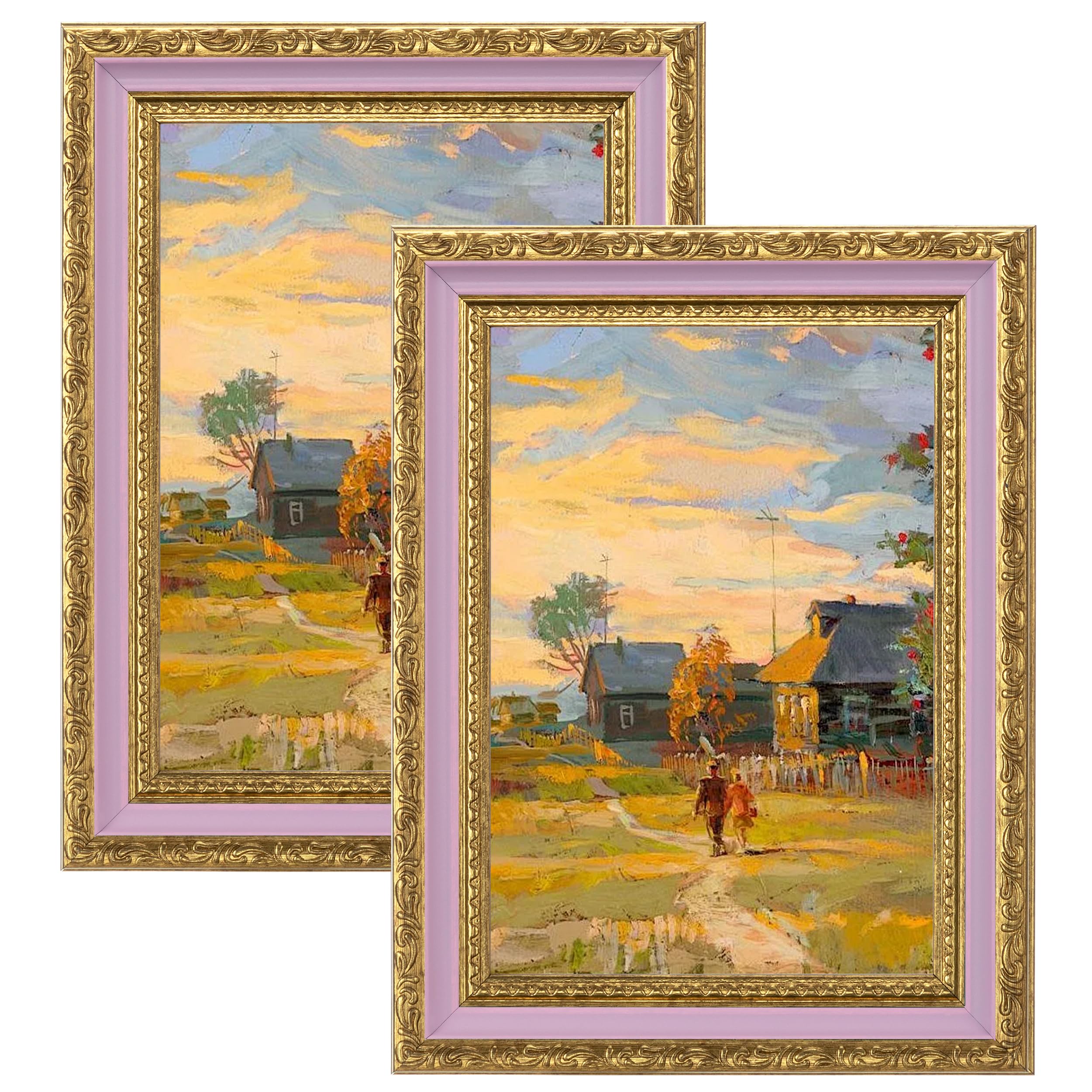 eletecpro 5x7 Vintage Picture Frame, Glass Cover, Pink Gold, 2-Pack