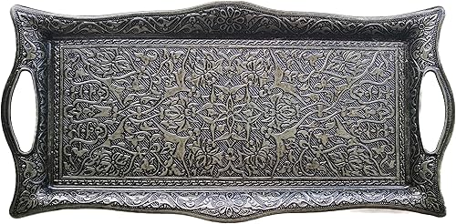 Miniatura 8 de Bandeja de metal para servir con bordes elevados, bandeja de diseño vintage, bandeja rectangular de metal para servir, bandeja cuadrada para servir