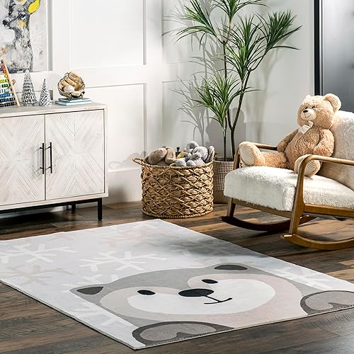 nuLOOM Indigo Otter Kids - Alfombra decorativa lavable a máquina, 3x5, gris claro