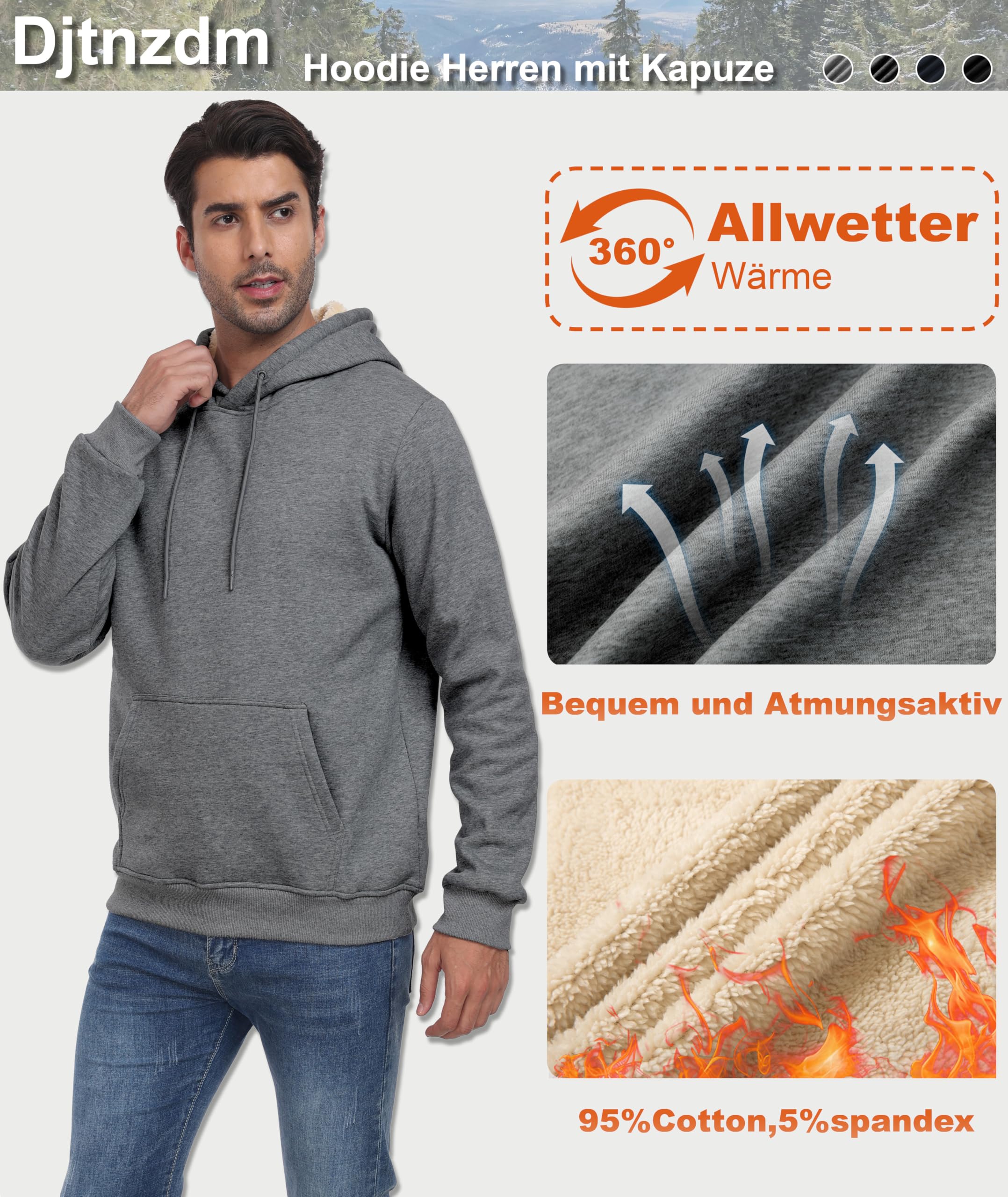 Djtnzdm Felpa Uomo Cappuccio Invernale Termica Sportiva Casual Hoodie Leisure Foderato Felpa Calda Manica Lunga Pullover Giacca in Pile Uomo Sweatshirt