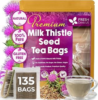 FreshDrinkUS, Premium 135 Milk Thistle Tea Bags, 100% Natural & Pure from Milk Thistle Seeds. Milk Thistle Seed Herbal Tea. Made with Natural Material Tea Bags. No Sugar, No Caffeine, No Gluten, Vegan.