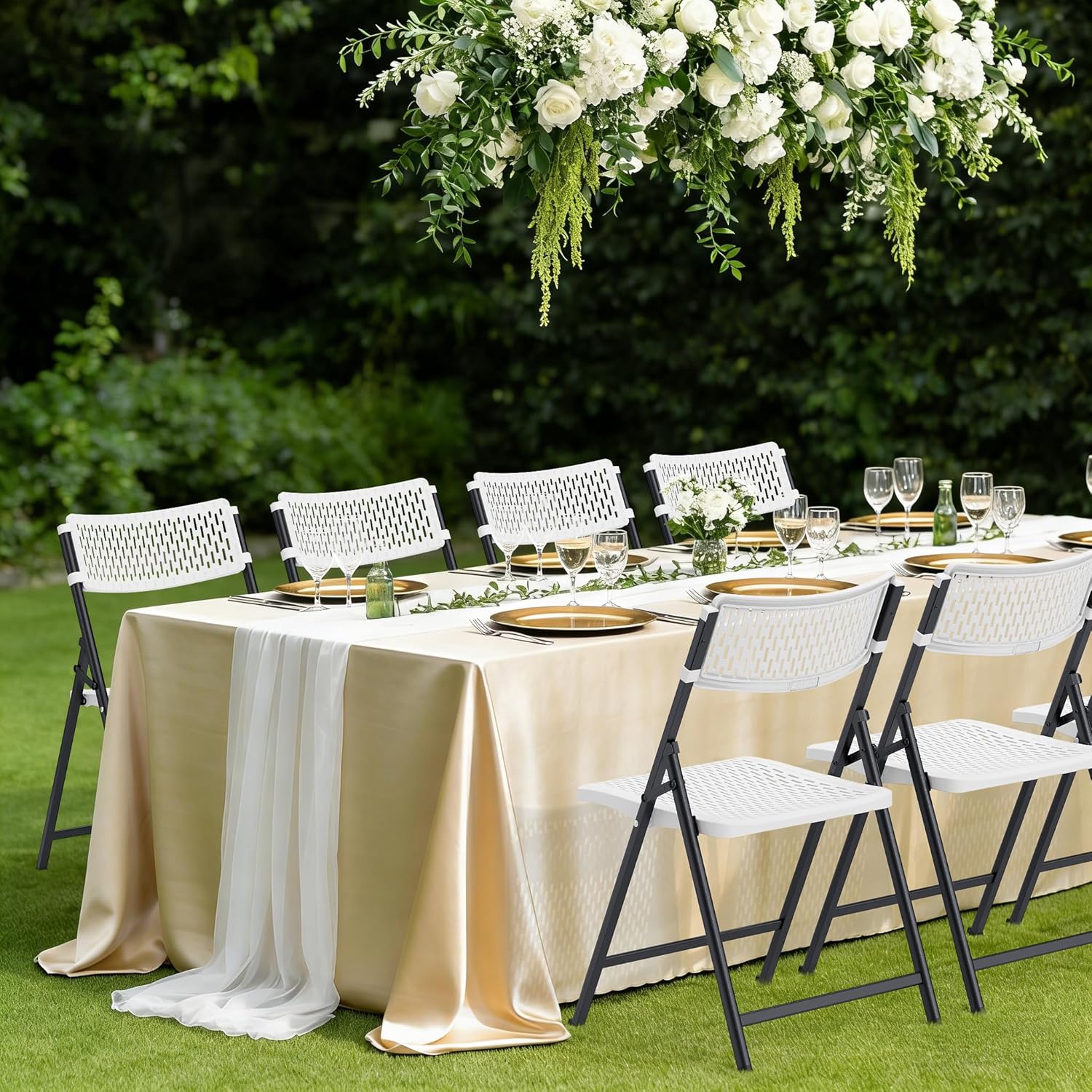 Folding Chair 4 Pack, White Folding Chairs with Breathable Molded Plastic Mesh Back & Seat, Sturdy Metal Frame Support up to 400lbs, Indoor Outdoor Foldable Chair for Party,Dinnig,Events