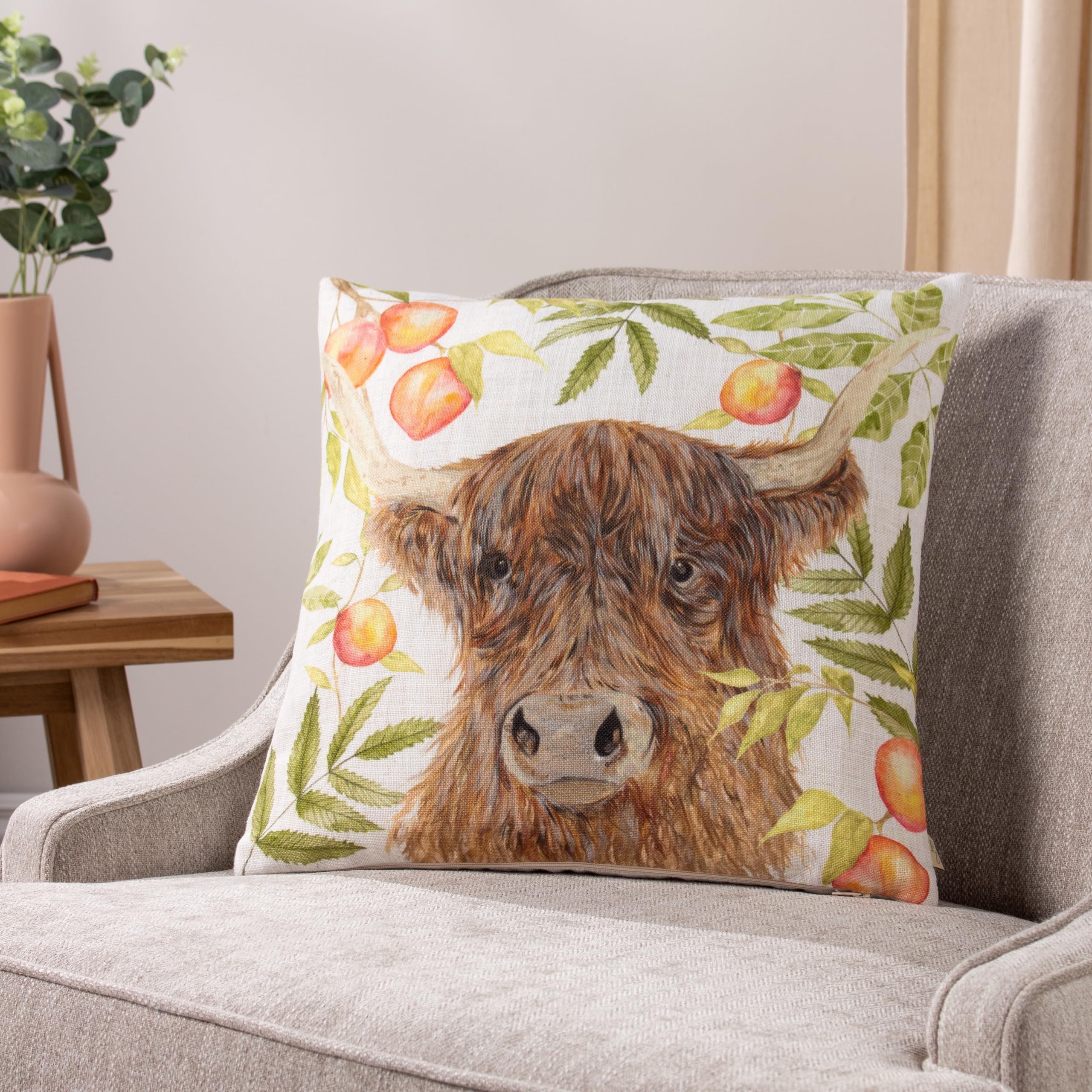 Evans Lichfield Grove Highland Cow Watercolour Feather Rich Filled Cushion