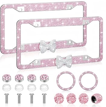 AceOrbit 8 Pcs Car Pink,White Bling Accessories with Bow Frames