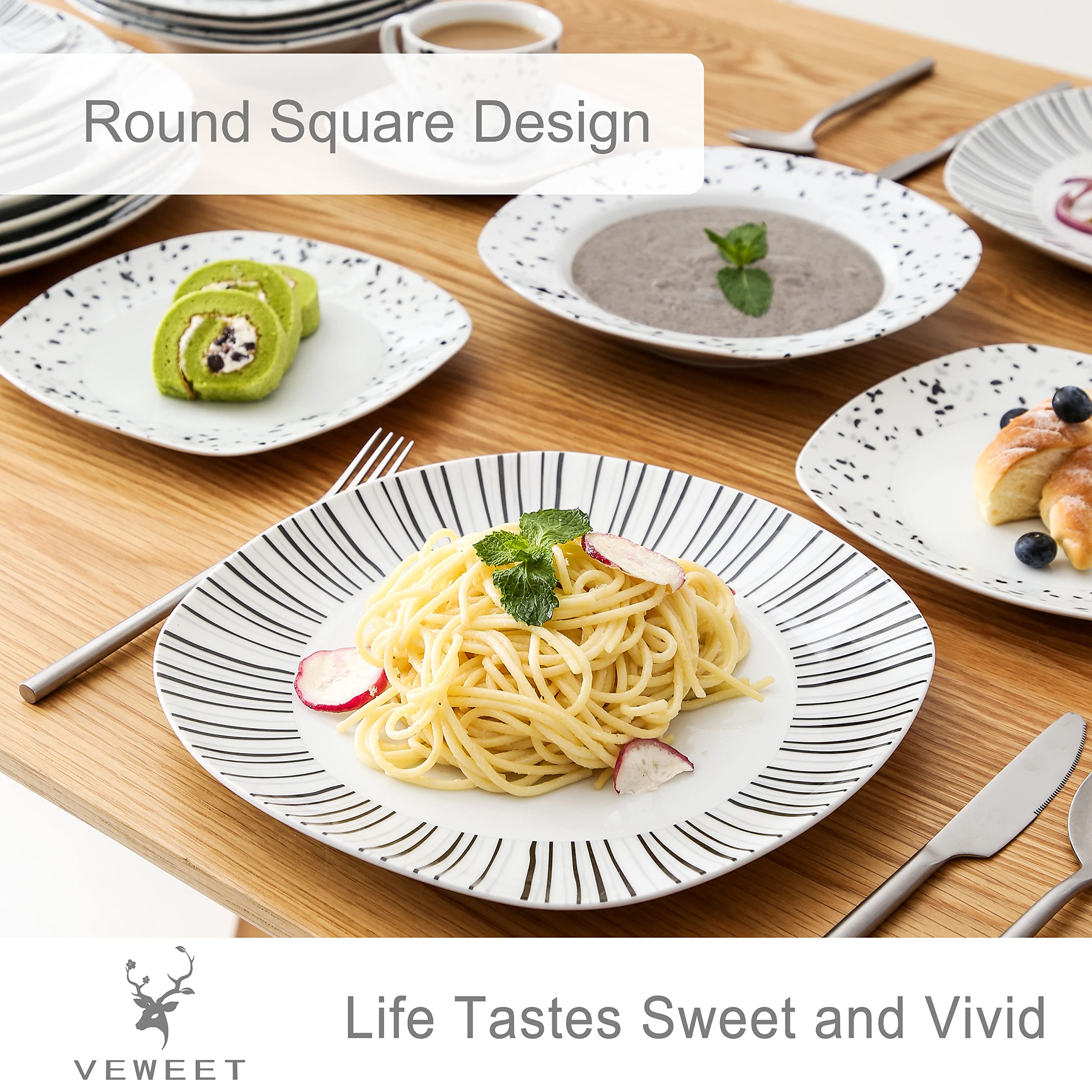 VEWEET BESLEY Service de table 30 pièces en porcelaine avec tasses à café de 200 ml, soucoupe, assiette à dessert, assiettes plates et assiettes creuses