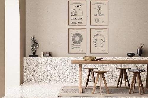 Miniatura 5 de Poster Master Plano musical de 4 piezas, estampado de patente, tocadiscos, micrófono, dibujo técnico, auriculares, grabadora de sonido, decoración