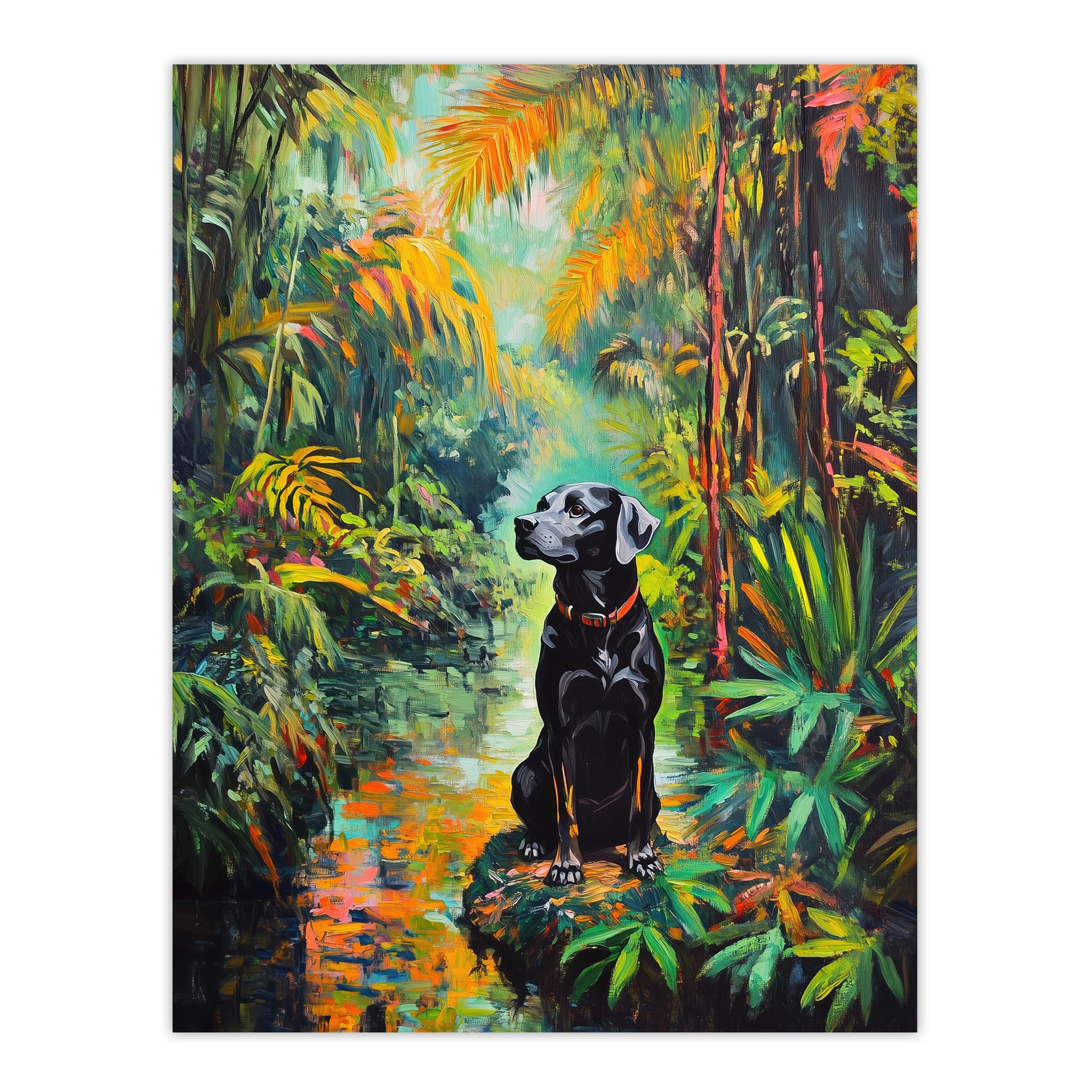 Artery8 Dog Lover Black Labrador Pet In Lush Forest Living Room Extra Large XL Wall Art Poster Print