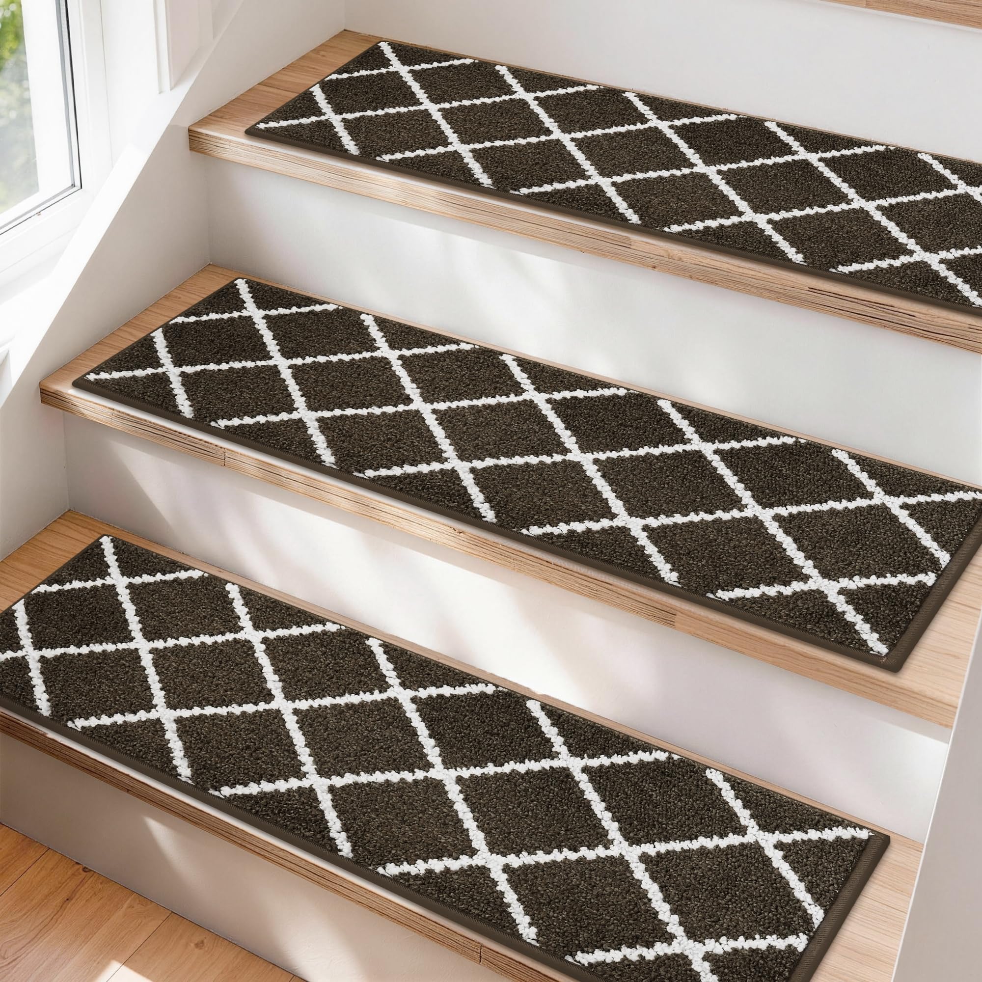 COSY HOMEER Edging Stair Treads Non-Slip Carpet Mat 28inX9in Indoor Stair Runners for Wooden Steps, Stair Rugs for Kids and Dogs, 100% Polyester TPE