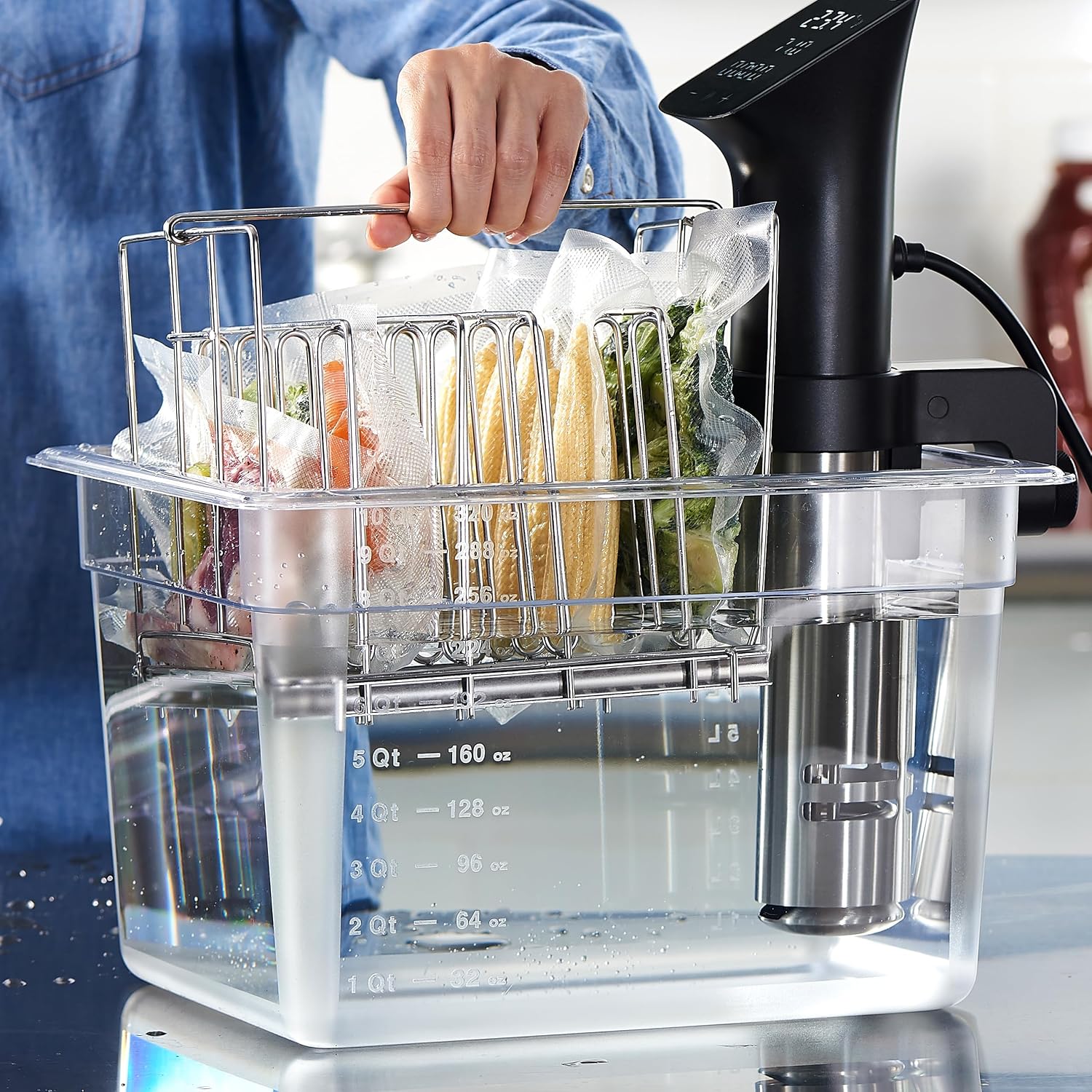 CURTA 12 Qt Sous Vide Container with Notched Lid and Stainless Steel Divider Rack, 1/2 Size 8" Deep Polycarbonate Water Bath Tub, Fits Anova and Most Cookers (Immersion Circulator NOT Included)