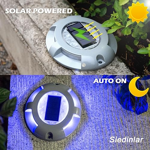 Miniatura 9 de Siedinlar Luces solares para cubierta de entrada, luz LED de muelle alimentada por energía solar, marcadores de carretera impermeables para jardín,