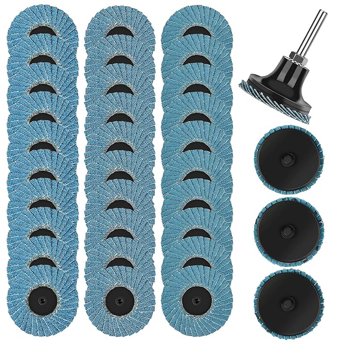 RENOTEC 30 Pcs 2 Inch Mini Flap Disc, Zirconia High Density, With 1 Pcs 1/4 Inch Shank Holder, For Metal Grinding, For Angle Die Grinder (60 GRIT