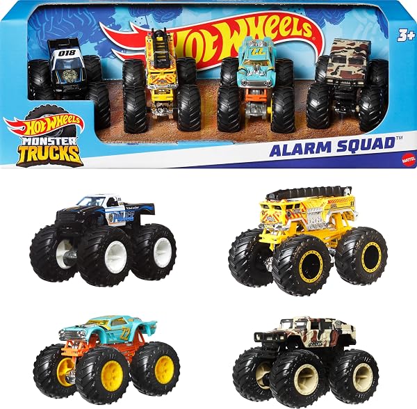 Hot Wheels Monster Trucks, 1:64 Scale Monster Trucks Toy Trucks, Set of 4, Giant Wheels, Favorite Characters and Cool De