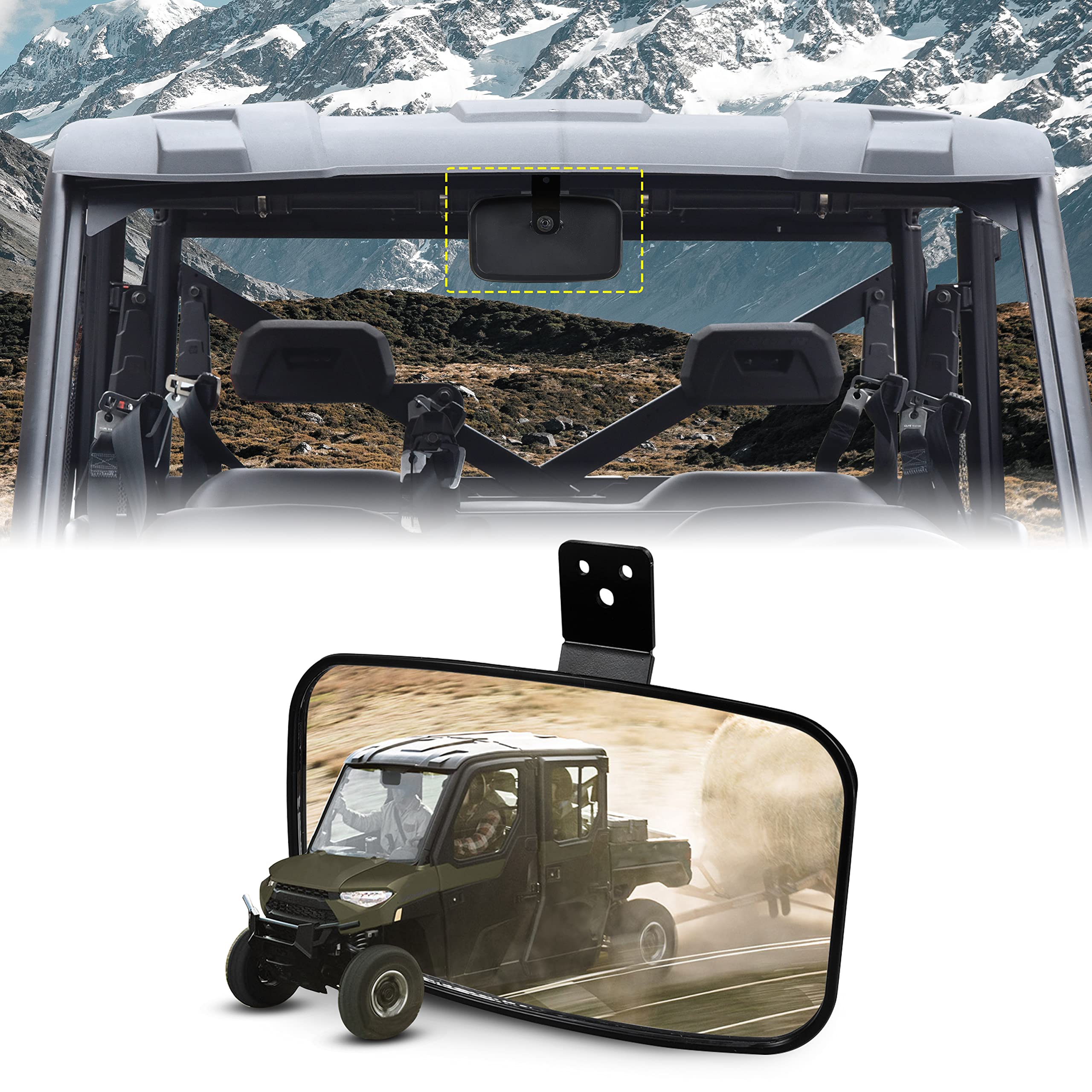 Center Rear View Mirror For Polaris Ranger (2017-2025) - Fits 500, 570, 700, 900, 1000 Models