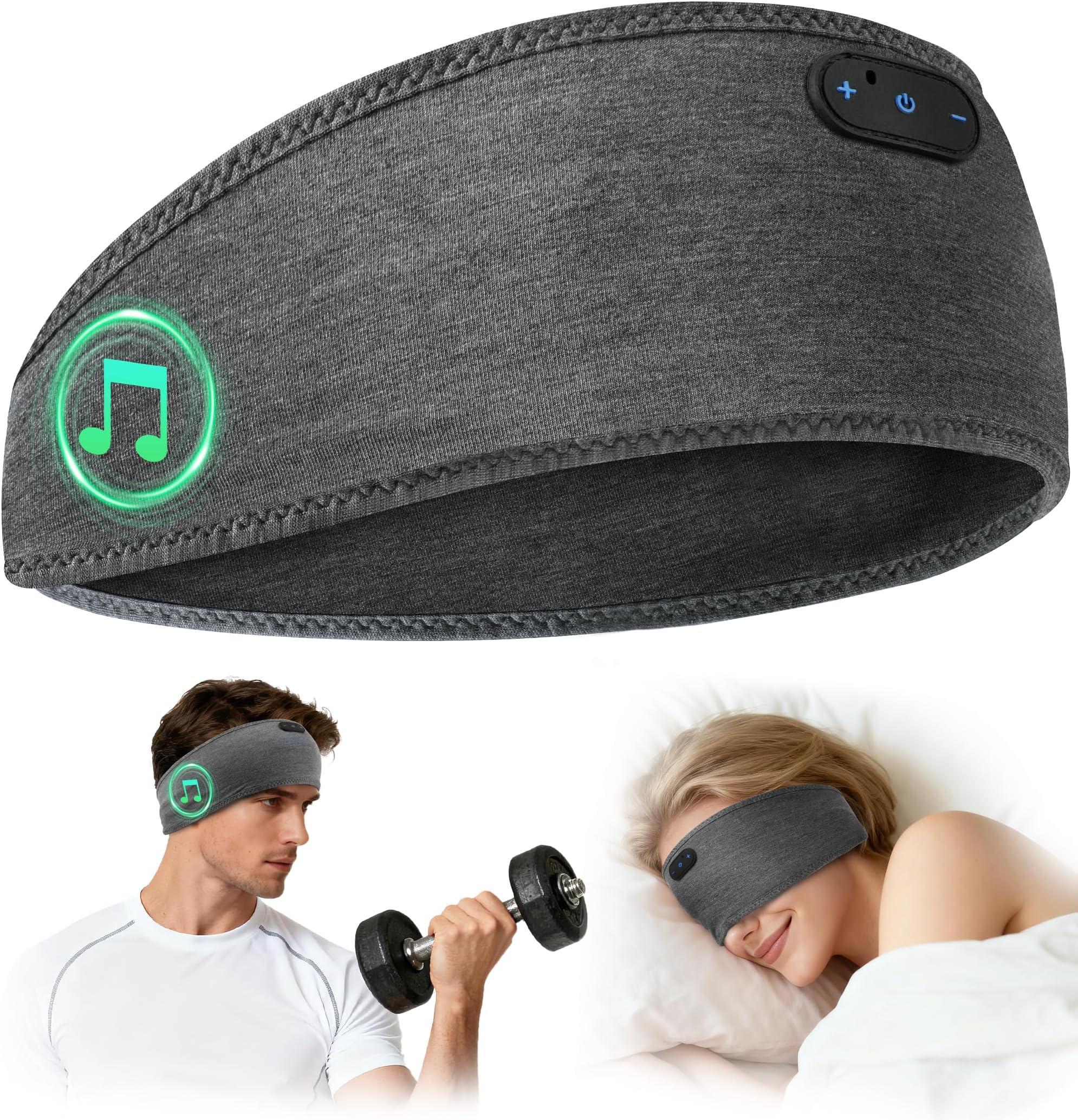 MUSICOZY Sleep Headphones Bluetooth Headband, Bamboo Cotton Wireless Headphones for Sleeping & Yoga, BT 5.4& 16Hrs Headphones Heaband for Side Sleepers,Yoga,Relaxtion,Travel