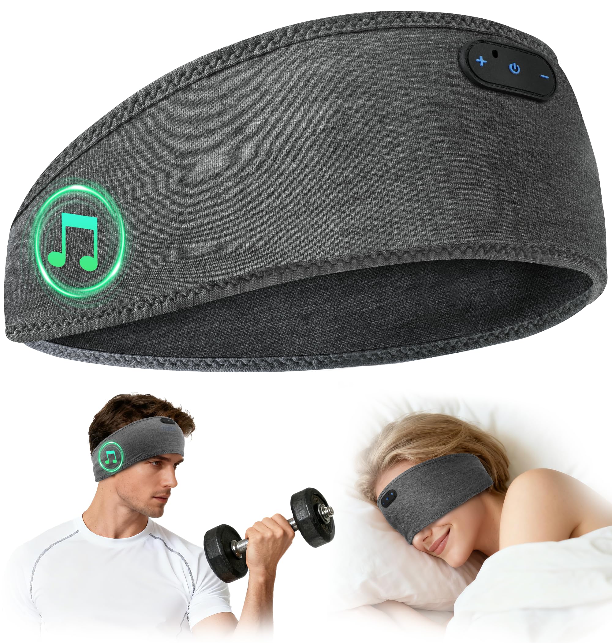 MUSICOZY Schlafkopfhörer,Schlaf Kopfhörer aus Bambus mit Bluetooth-Kopfhörern für Seitenschläfer,Kabellos Sport Kopfhörer Stirnband 16+STD für Yoga/Training/Reisen/Schlaflosigkeit