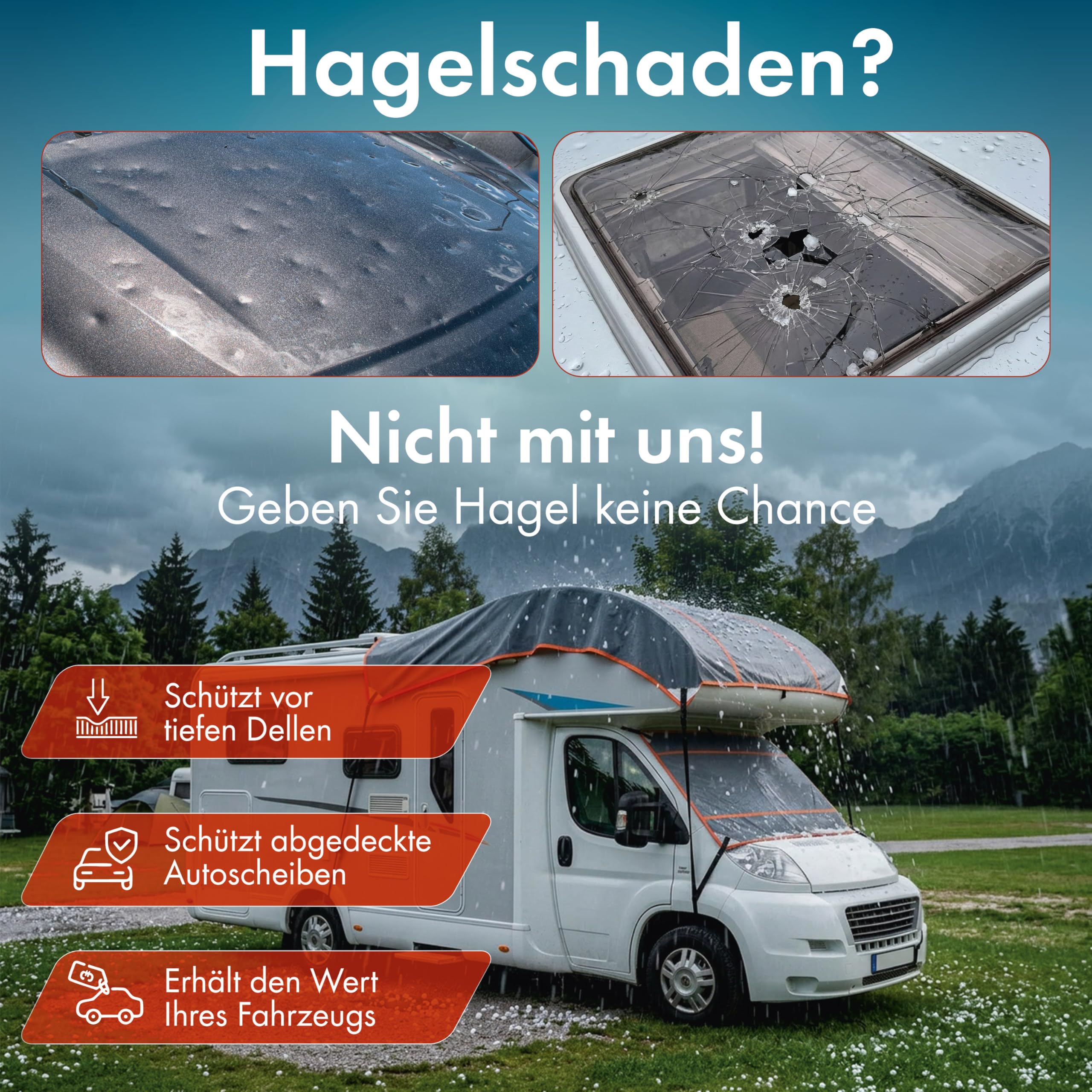 WALSER Hagelschutz Abdeckplane Wohnmobil/Wohnwagen, Hagel-Wohnmobilabdeckung Perma Protect, Hagelschutzgarage Universalgröße, Wohnwagen Abdeckung Universalgröße - Größe L (350 x 290 cm) grau