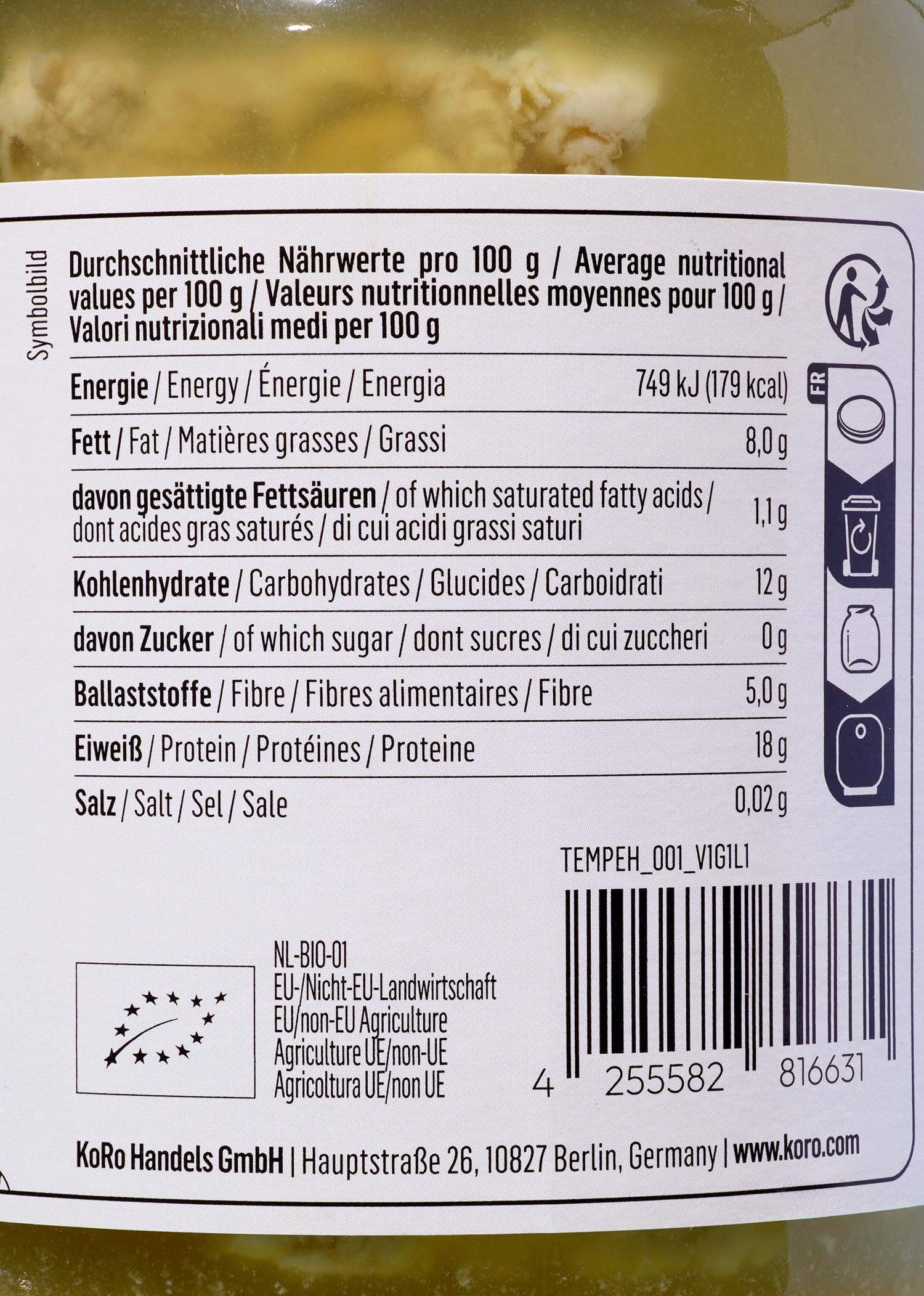 KoRo – Tempeh bio 6 x 175 g – Graines de soja fermentées – Riche en protéines – Substitut végan à la viande