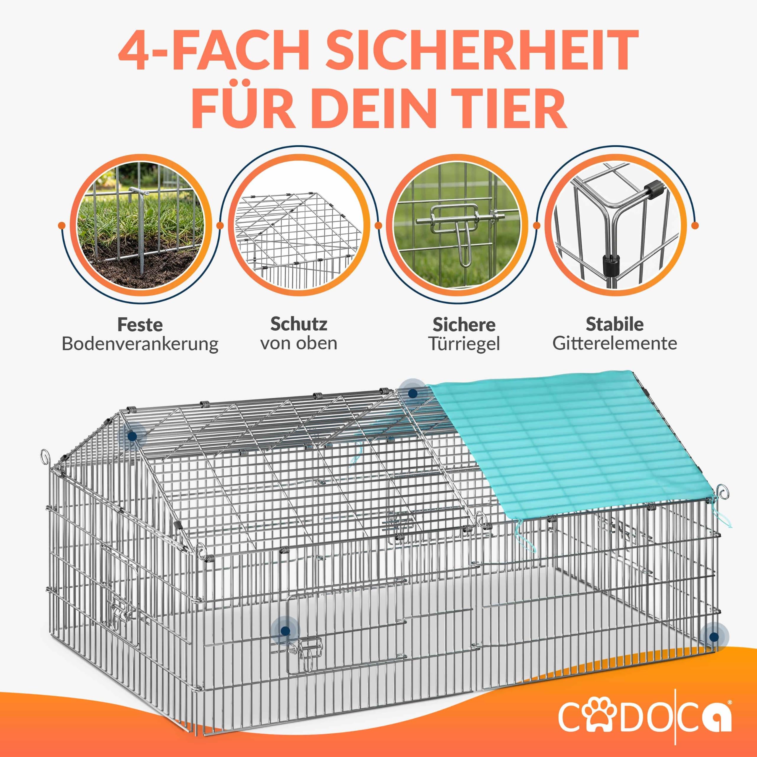 CADOCA® Freilaufgehege 180x75x75cm Sonnenschutz Auslauf Garten Kaninchenstall Hasenstall Kleintierauslauf Dachstoff Grün