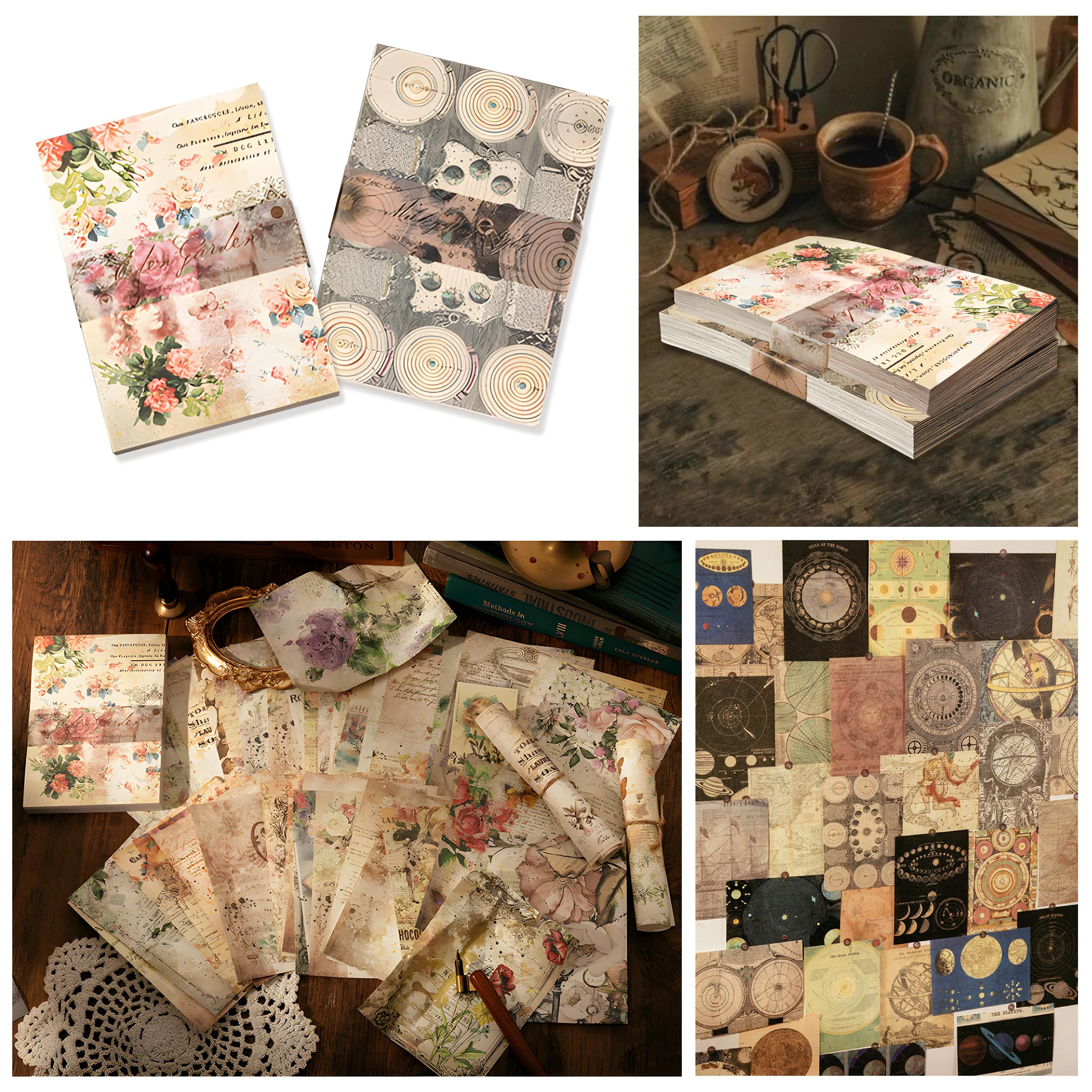 192 Fogli Di Carta Vintage Per Scrapbooking E Diario, Formato 17x12 Cm, Kit Ephemera Con Tema Flora, Galassia E Giornali