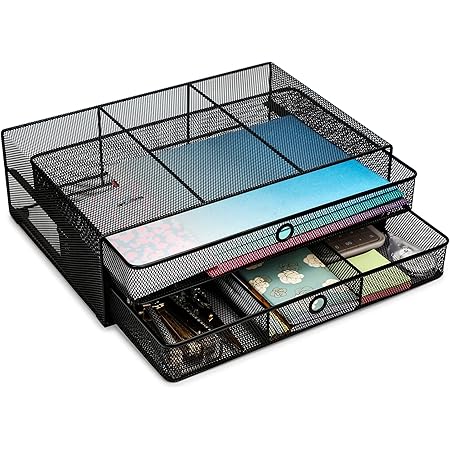 EXERZ Monitor Display Stand with Drawers - 2in1 Mesh Wire Desk ...