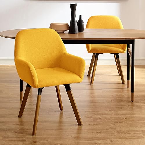 Miniatura 1 de Art Leon Juego de 2 sillas de comedor giratorias sillas modernas de mediados de siglo sillas tapizadas de tela de lino para cocina comedor silla