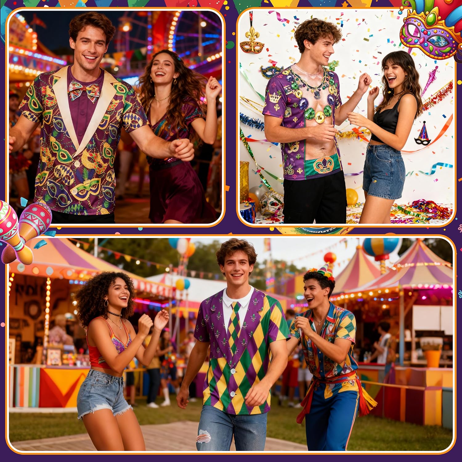 Men Mardi Gras T-Shirt,Mardi Gras Hawaiian Shirt,St. Patrick's Day Casual T-Shirt - Image 7