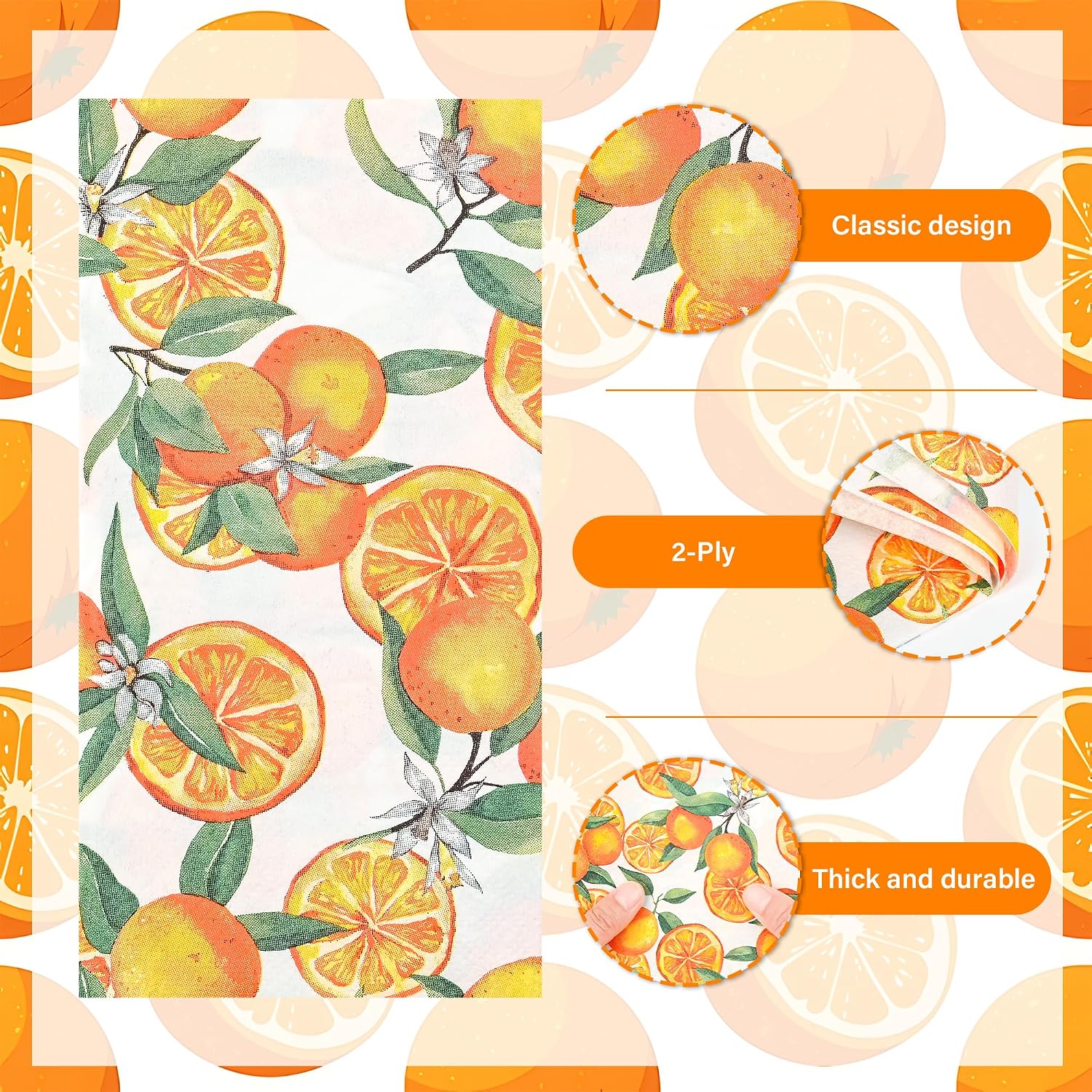 100Pcs Orange Party Napkins Watercolor Oranges Citrus Disposable Paper Napkins Little Cutie 6.5" Luncheon Cocktail Dinner Hand Napkin for Birthday Baby Shower Party Supplies