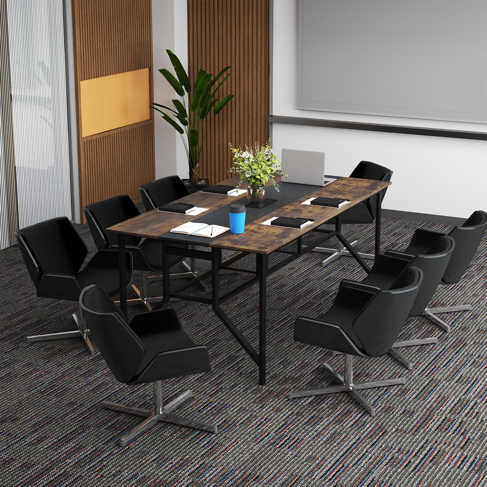 GIANTEX Table de Conférence, Grande Table de Réunion Rectangulaire pour 6 à 8 Personnes, avec Passe-Câbles et Étagère de Rangement, Poste de Travail pour Salle de Réunion, Bureau, 180 x 96 x 76 cm