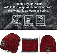 Vista 30 de FZ FANTASTIC ZONE Conjunto de gorro de invierno para hombre y mujer, bufanda de punto cálido, forro polar grueso, gorro de calavera, calentador