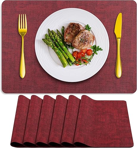 Miniatura 11 de Juego de 12 manteles individuales lavables, manteles individuales resistentes al calor, manteles individuales de imitación de cuero,