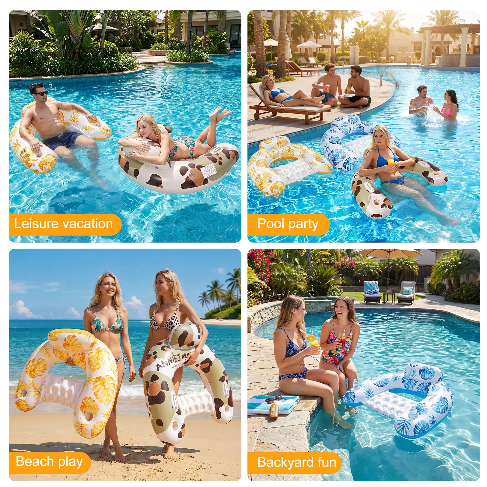 Air Matelas Piscine pour Adulte, Chaise De Piscine avec Petit Dossier Et 2 Porte-Boissons, Double Valve Anti-Fuite, Hamac Aquatique | Leroy Merlin