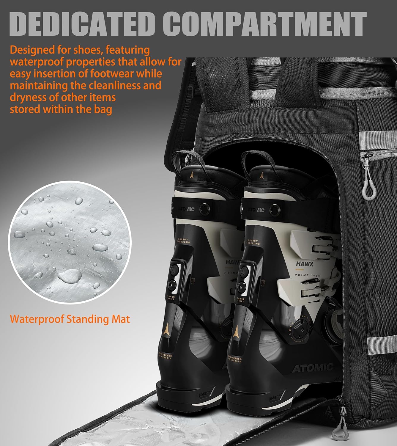TurnWay New Ski/Snowboard Boot Bag/Skating Bag | Excellent for Store and Transport Gear, Helmet, Goggles & Accessories | Travel with Waterproof Exterior, Reflective Strip for Men, Women (Black)