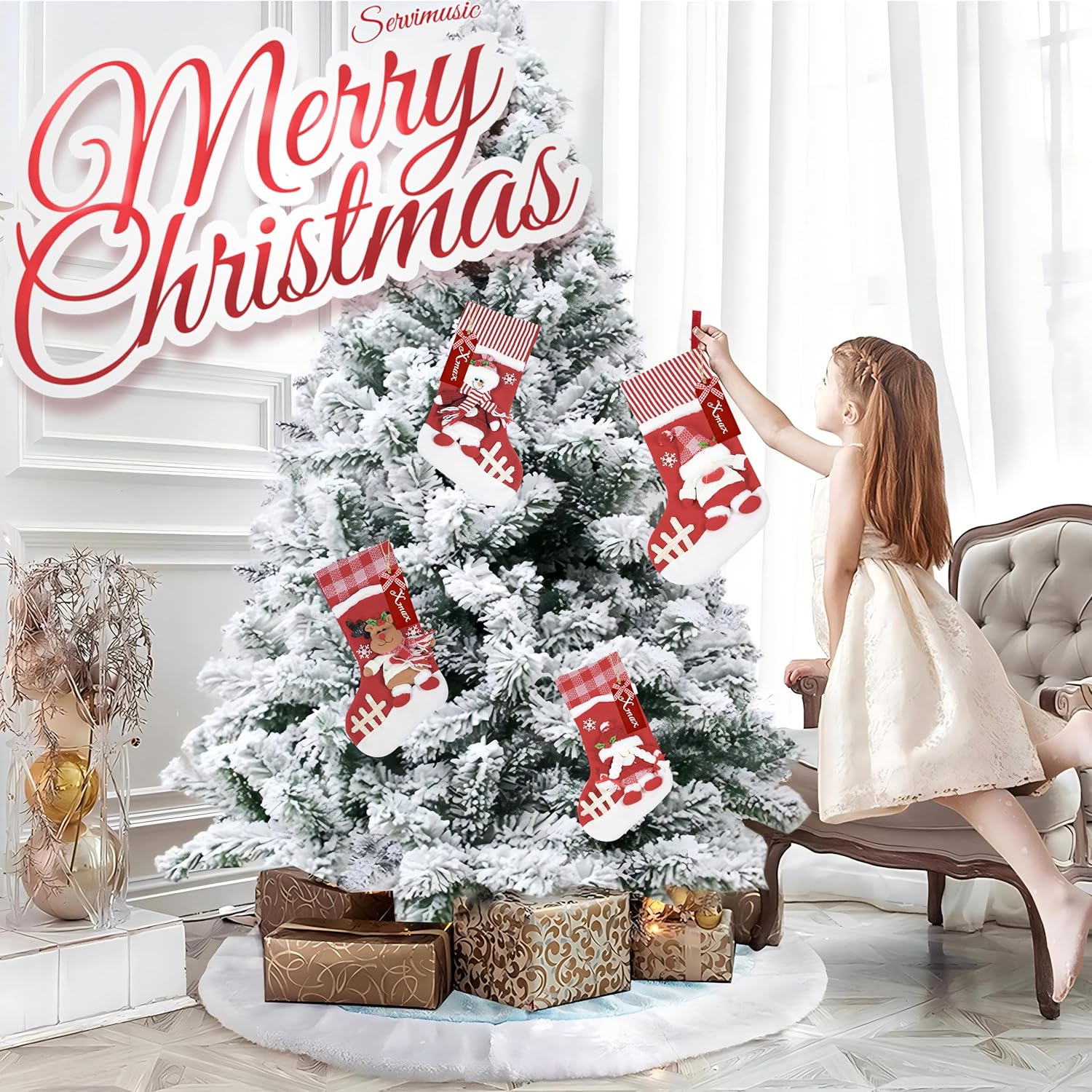 Ogrmar 4 PCS 17.8" Christmas Stocking Classic Large Stockings Santa, Snowman, Xmas Character Christmas Stockings with Personalized Name Tag for Family Holiday Xmas Party Decorations - Image 5