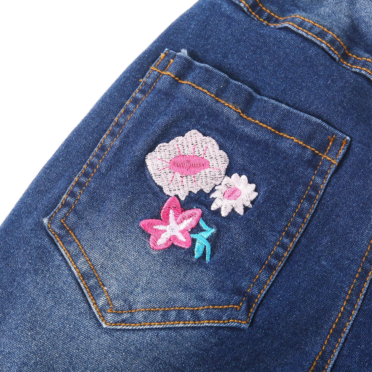 KIDSCOOL SPACE Vaqueros Bordados Niña, Pantalones de Mezclilla con Cintura Elástica