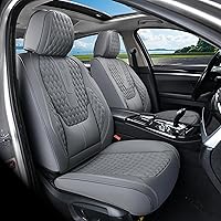 Vista 2 de Coverado - Juego completo de fundas de asiento para automóvil, de piel de napa, protector impermeable con soporte lumbar, con ajuste universal