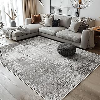 Washable Rugs Living Room 120x170cm, Abstract Area Rugs for Bedroom Soft Short Pile, Machine Washable Rug Non-Slip Large Rugs for Living Room, Dining Room, Grey