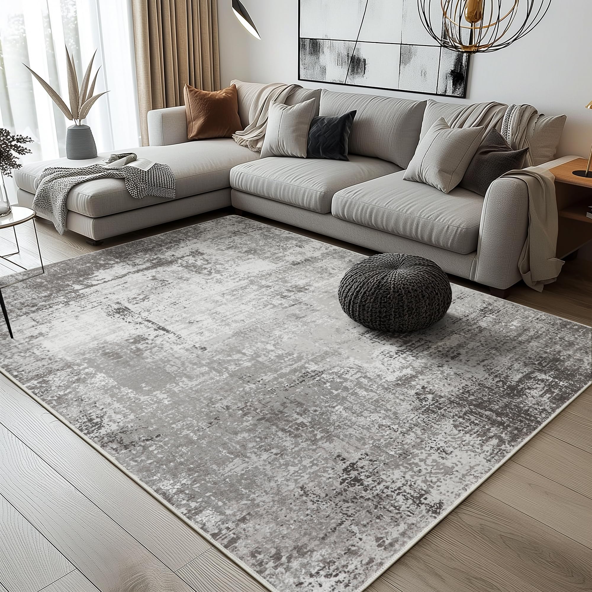 BEIMO Alfombra Salon Pelo Corto, Moderna Alfombra Dormitorio, Alfombras Antideslizantes Lavables, Alfombras Abstractas para Habitación, Vestíbulo, Tinta y Gris, 120x170cm con descuento