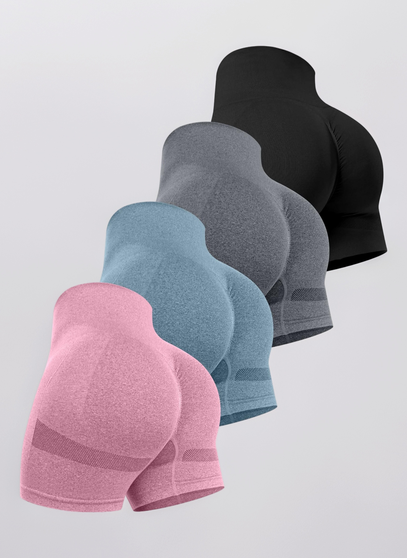 CHRLEISURE Women's 4 Packs Workout Gym Shorts, High Waisted Butt Lifting Scrunch Butt Seamless Booty Shorts