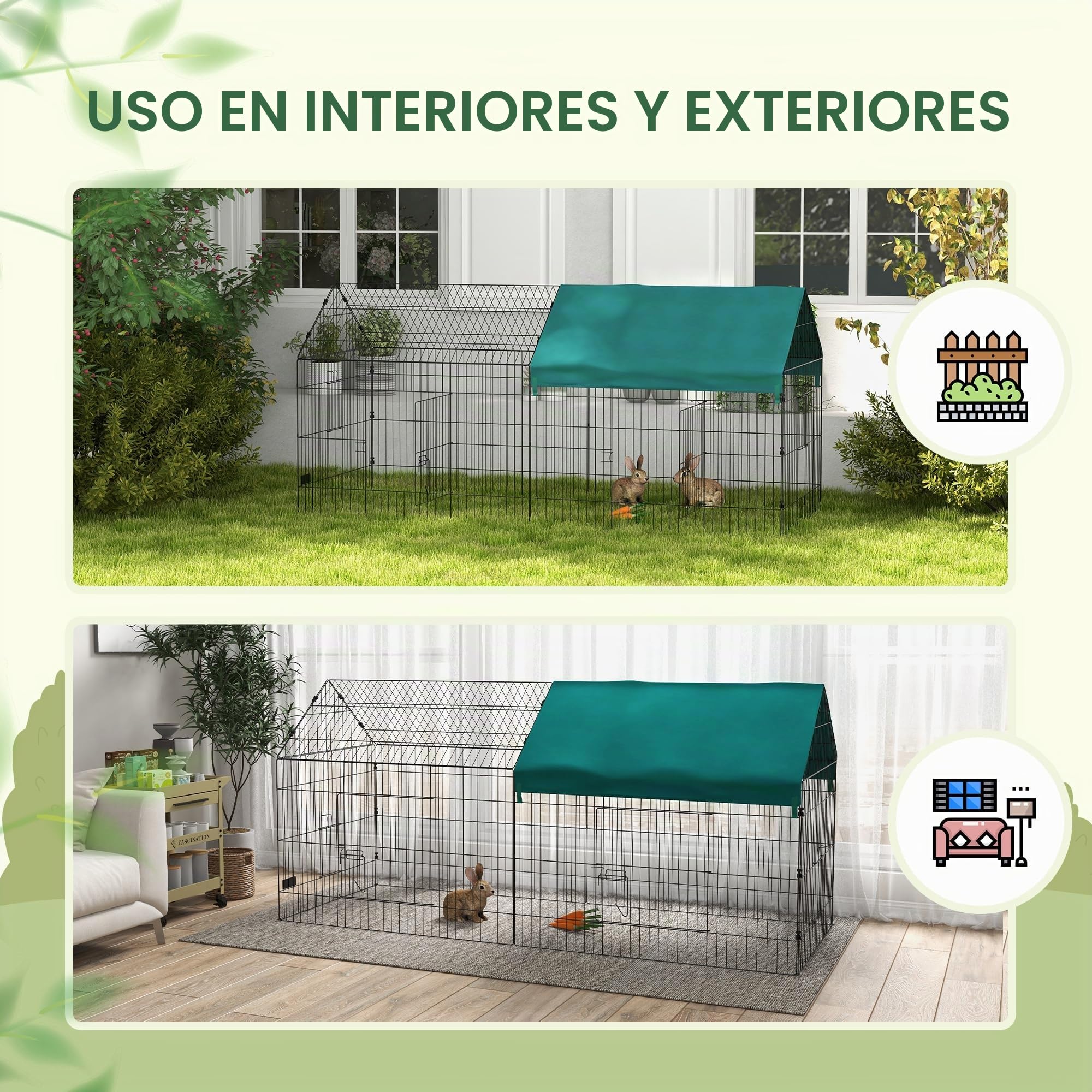 PawHut Gallinero metálico con Cubierta 87" x 34" x 41" Verde