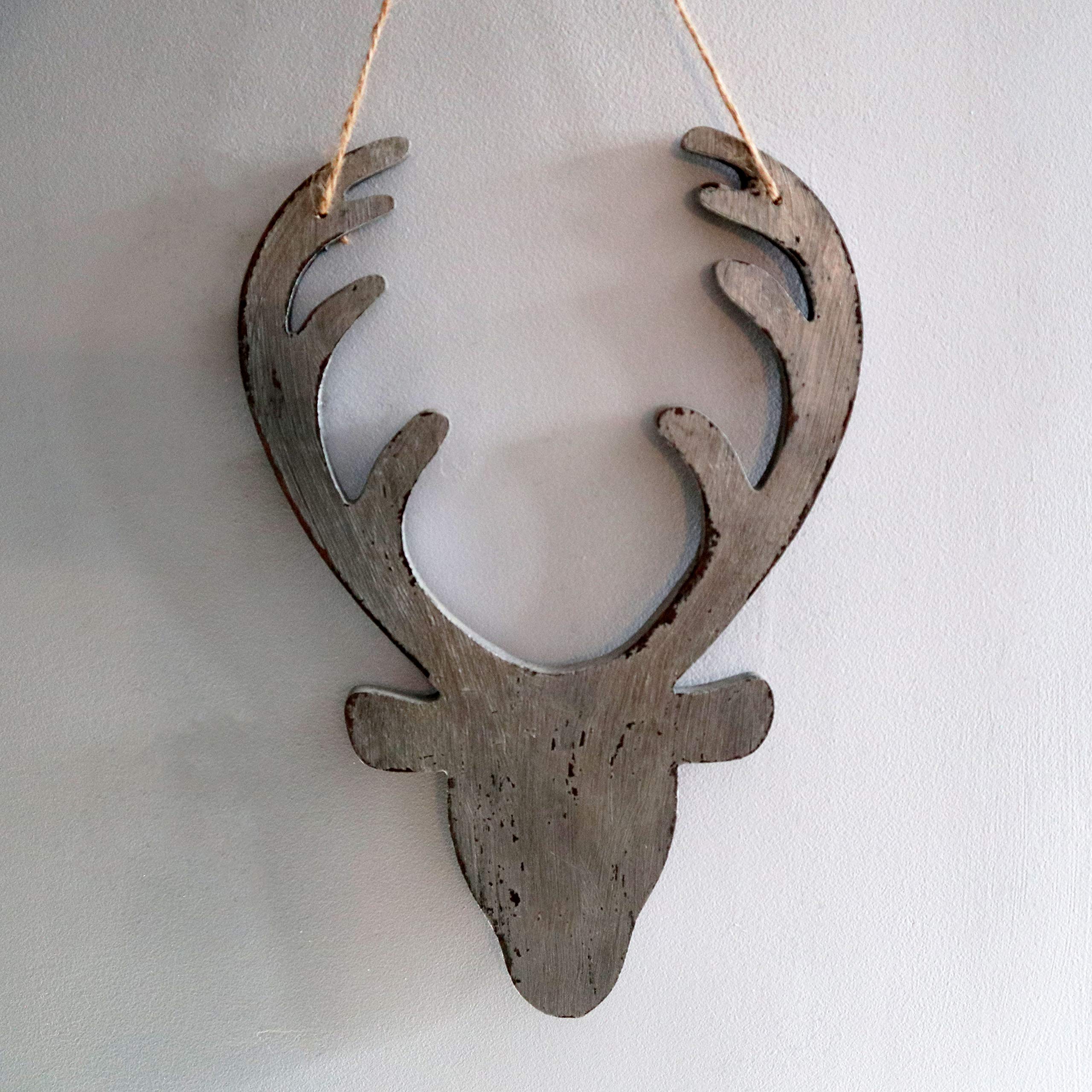 Shatchi Christmas Wooden Hanging Deer Head Wall Decoration 26cm Silver