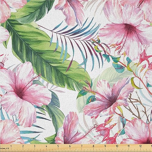 Miniatura 15 de Ambesonne The Yard, Pop Art Inspirations, Siluetas exóticas de hojas de palmera, colores ondulados, tela de microfibra para artes y manualidades,