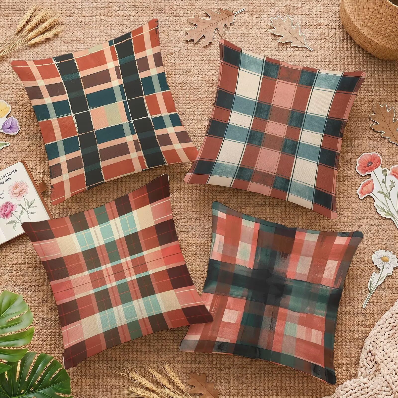 Taie d'oreiller carrée 55x55 anti-tache lot de 4 housses de coussin imperméables pour salon de jardin