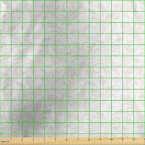 Miniatura 3 de Ambesonne Tela marfil de The Yard, pétalos victorianos medievales barrocos de tonos suaves, patrón de primavera, tela de satén decorativa para