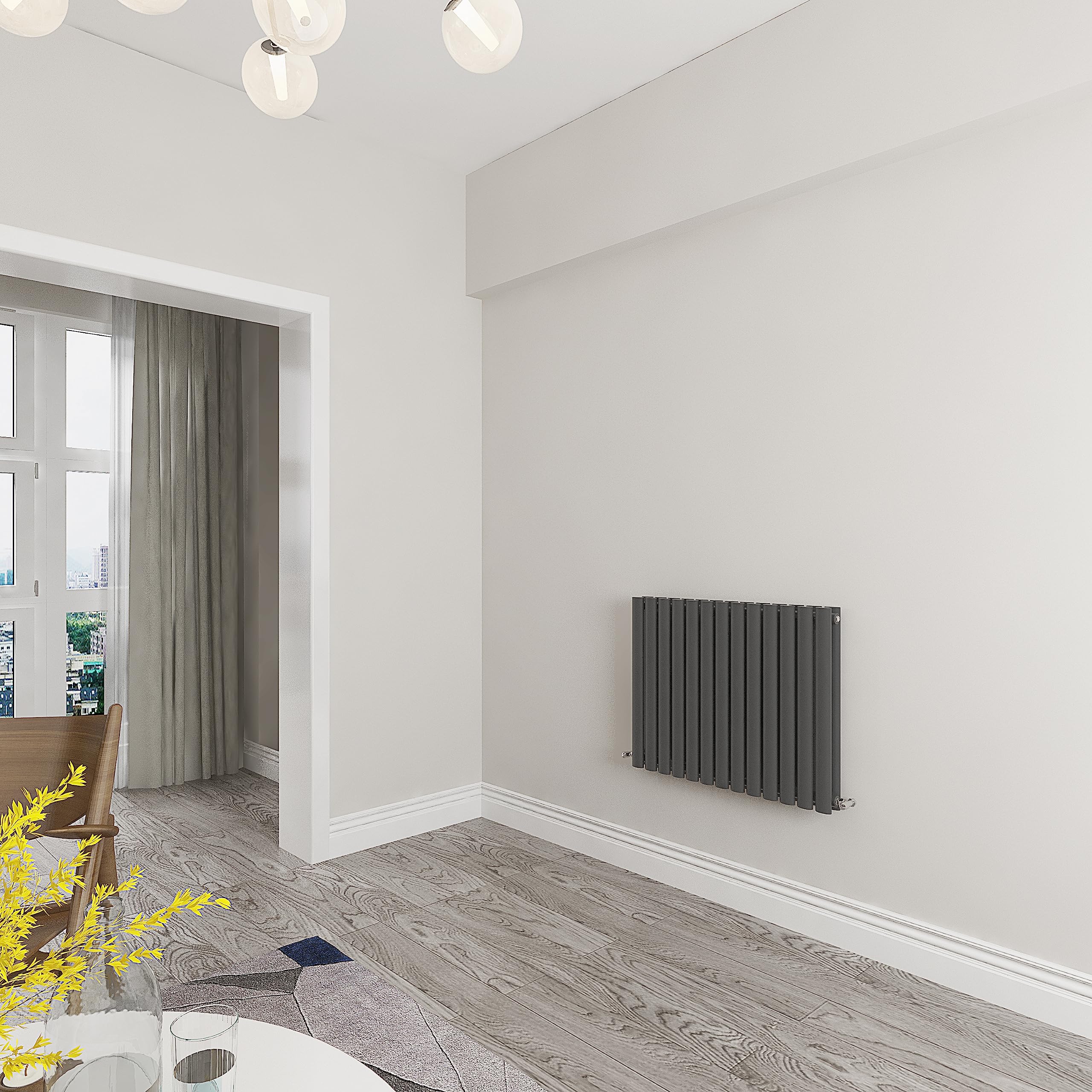 Skybathroom | 600x767mm Horizontal Anthracite Oval Double Panel Central Heating Radiator
