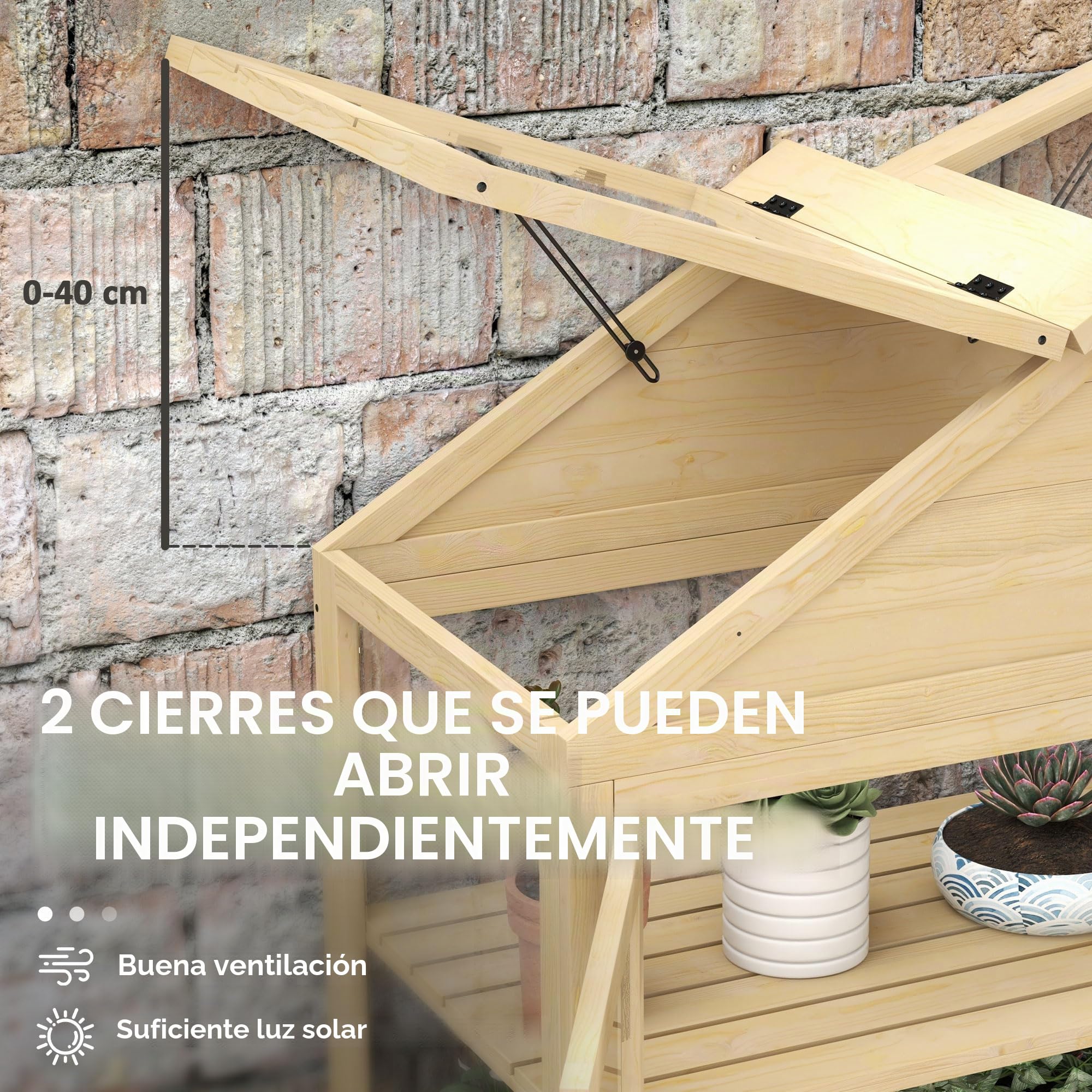 Outsunny Marco frío de Madera Invernadero con Cerradura Invernadero con 4 Niveles, claraboya, Caja de Marco frío con Puerta Doble, para jardín, balcón, Naturaleza, 100 x 56,5 x 178 cm