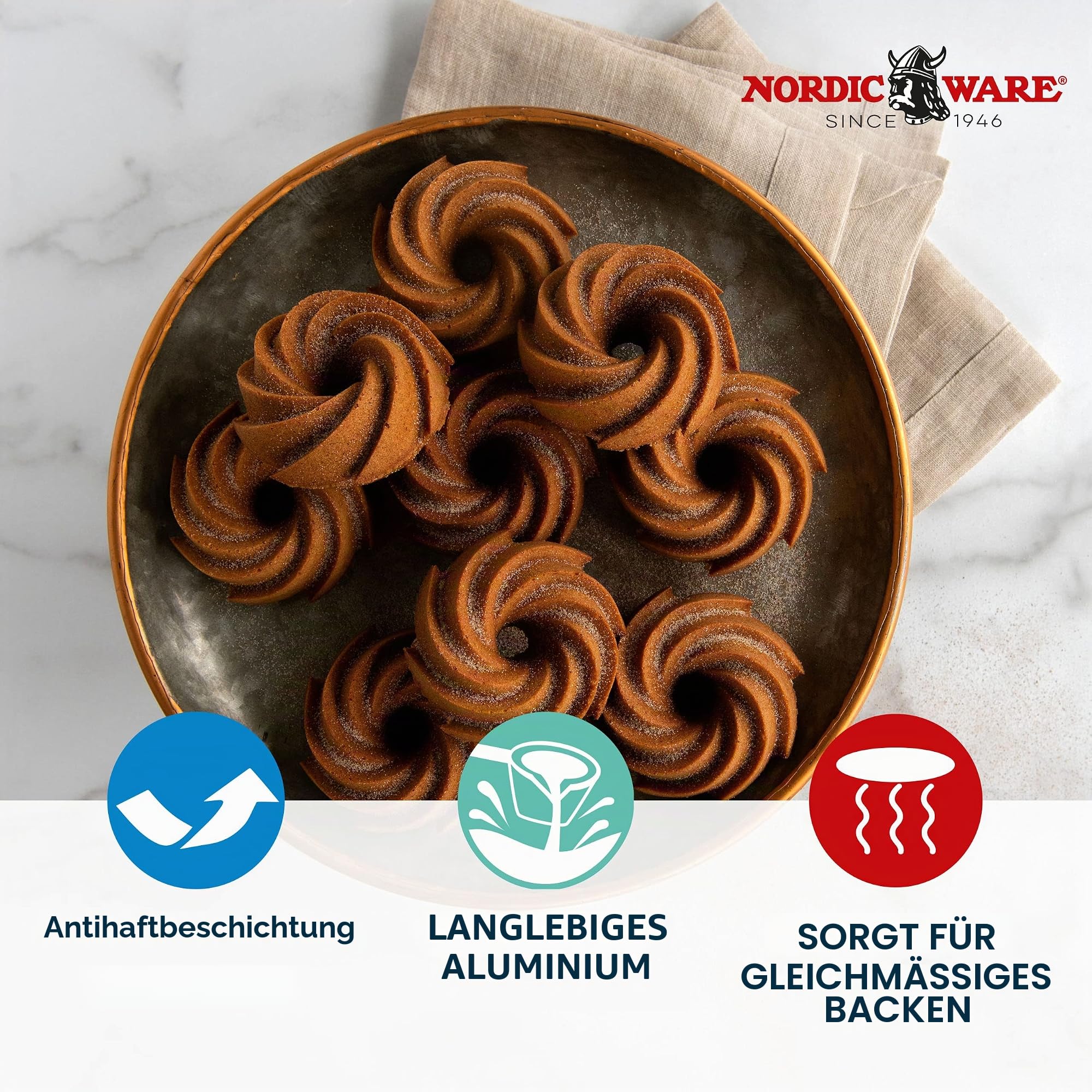 Nordic Ware Backform Heritage Bundtlette Aluminium Gold, 35,6cm x 20,3cm, NW 88077