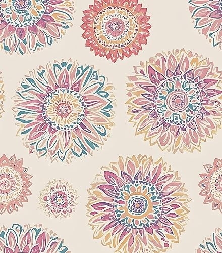 Vista 7 de Papel tapiz bohemio para despegar y pegar, papel adhesivo floral vintage de 17.5 x 118 pulgadas, papel de pared de flores botánicas retro