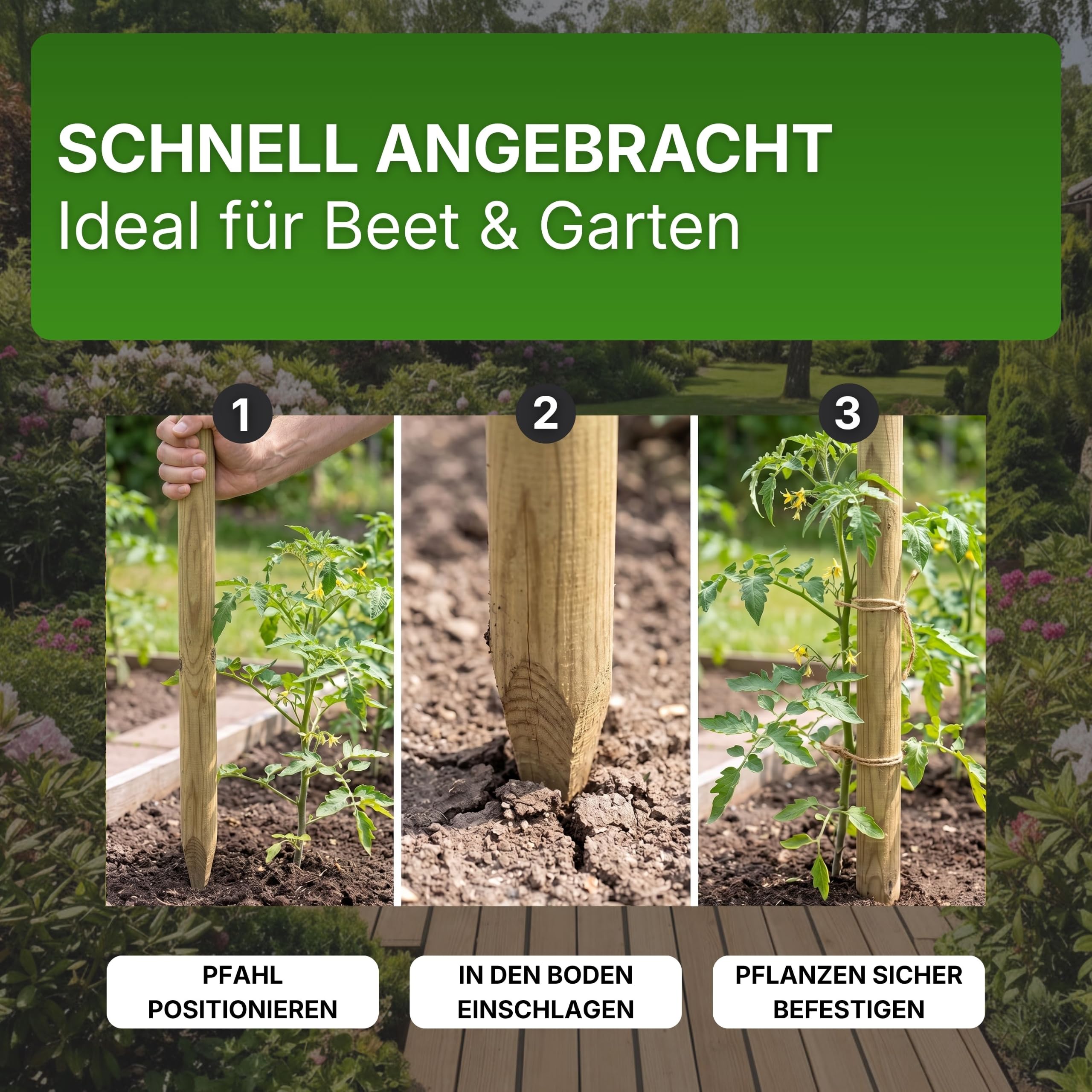 Gartenwelt Riegelsberger Holzpfahl Kiefer KDI Ø 6 x 175 cm 10 Stück | Imprägniert, gefräst & gespitzt | Pflanzpfahl, Rankstab & Rankhilfe für Tomaten, Gurken und Kletterpflanzen