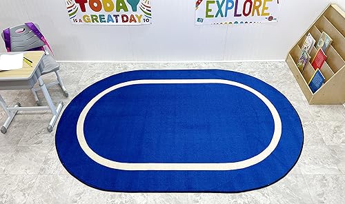 Miniatura 3 de Montessori - Alfombra para aula, 7 pies 6 pulgadas x 12 pies, ovalada, azulcrema