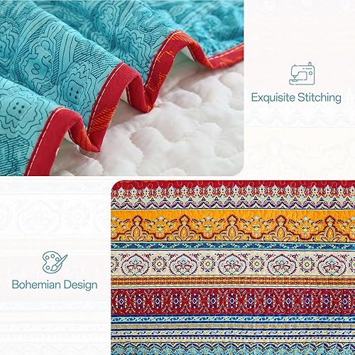 Miniatura 8 de WONGS BEDDING Juego de edredón bohemio California King, juego de edredón bohemio a rayas para todas las estaciones, juego de ropa de cama de